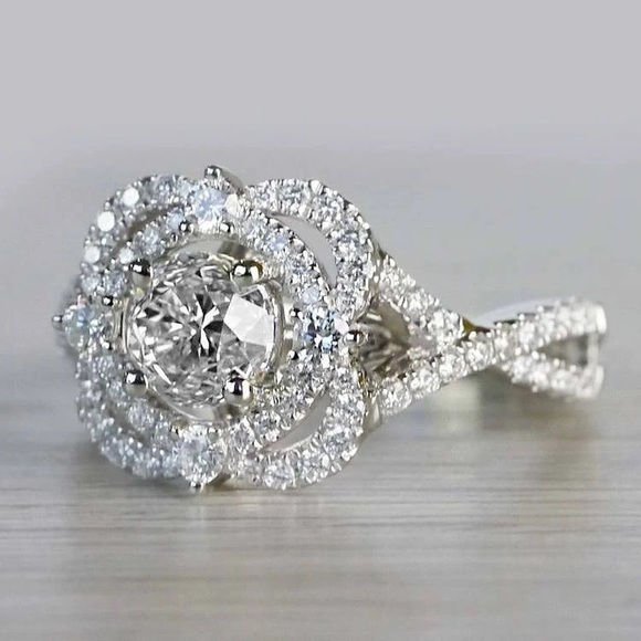 New 925 Silver Delicate Women Flower Diamond Ring - Picture 3 of 6